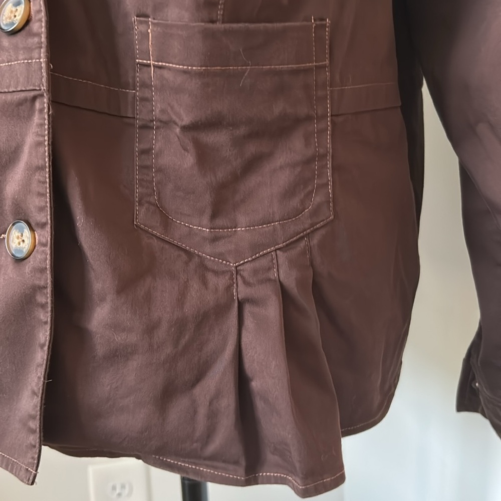 Casual Stretchy Utility Jacket Brown Button closure Cinched Accents Susan Graver - Picture 5 of 11